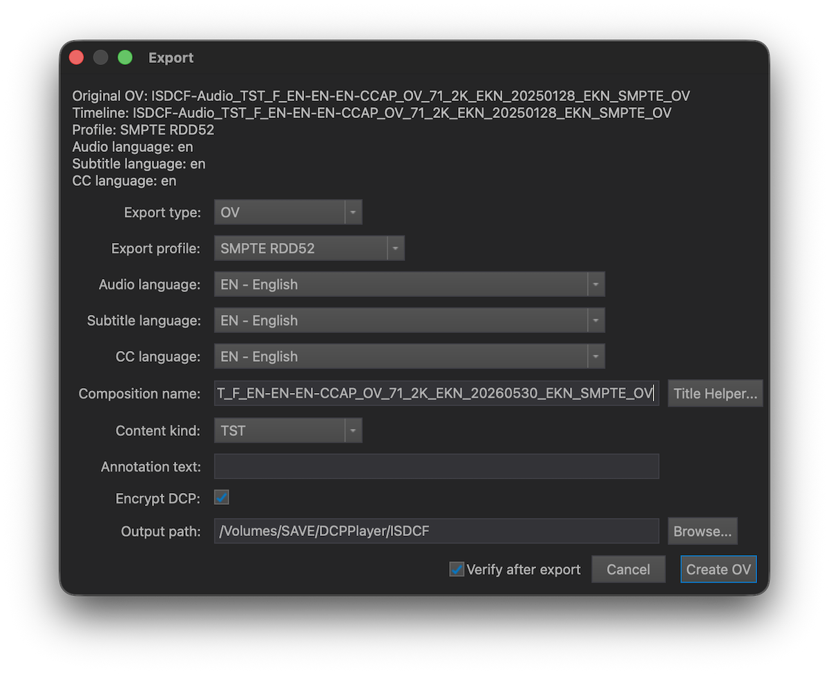 DaCaPo export dialog