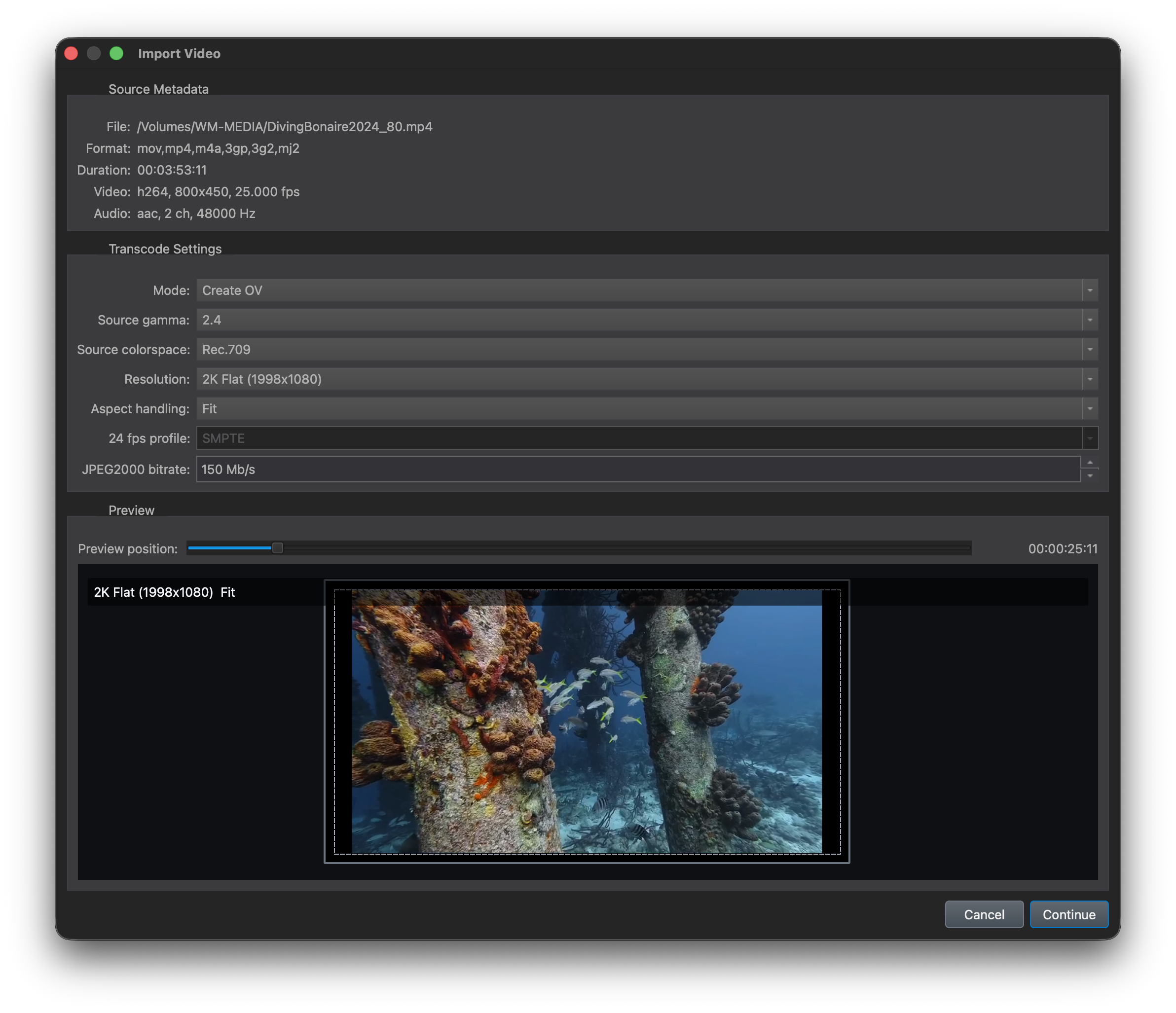 DaCaPo Import Video workflow for creating an Original Version DCP