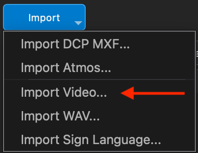 DaCaPo Project Panel with the Media tab selected and the Import menu open
