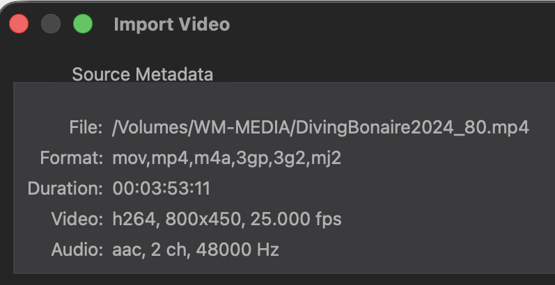 DaCaPo Import menu with Import Video selected