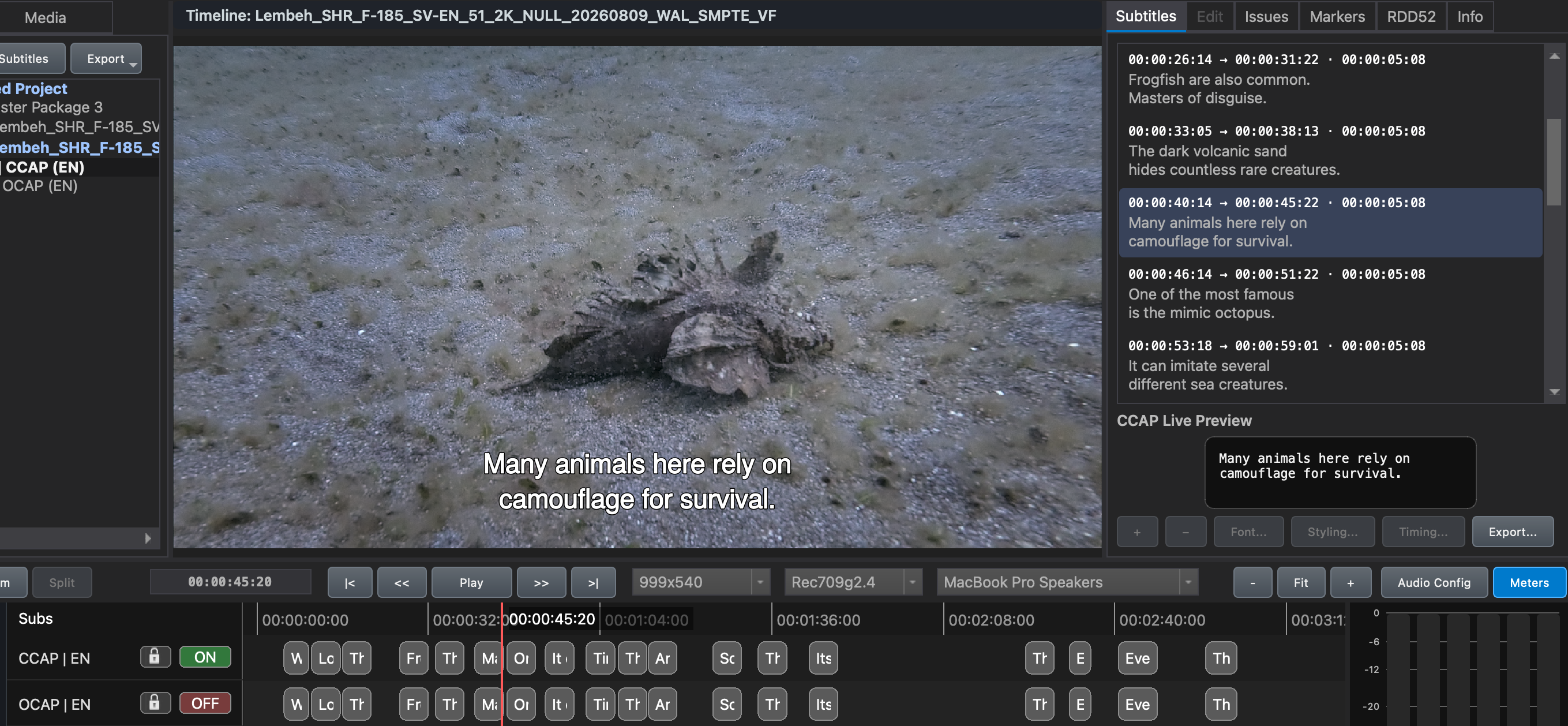 OCAP subtitles in the Viewer with CCAP Live Preview in DaCaPo
