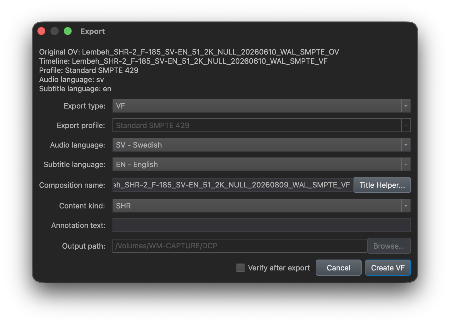 Export DCP window in DaCaPo