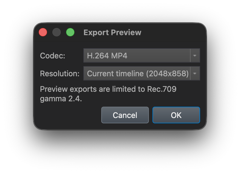 Export Preview settings in DaCaPo