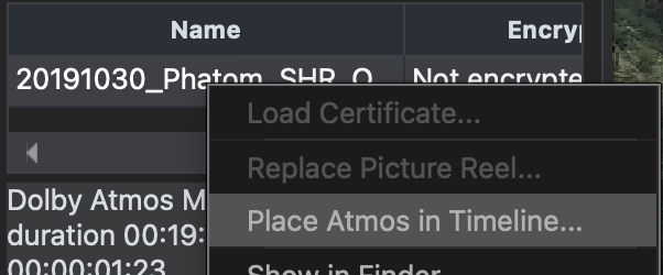 Place Atmos in Timeline command in the DaCaPo Media context menu