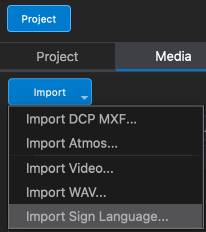 Import Sign Language command in the DaCaPo Media tab