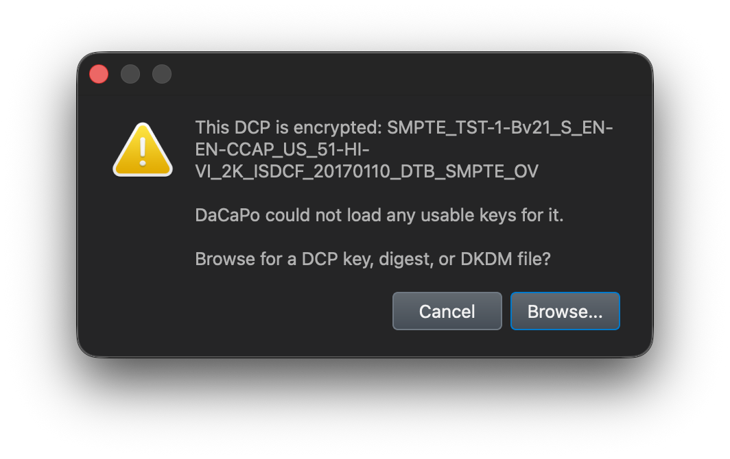 Selecting a decryption key for an encrypted DCP in DaCaPo
