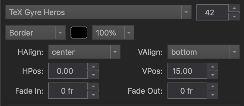 Subtitle row properties in the DaCaPo Edit tab