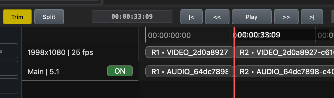Timeline after splitting the reel into two reels in DaCaPo
