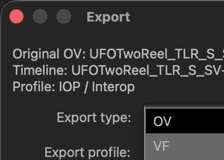 DaCaPo Export Timeline dialog showing Original Version and Version File choices