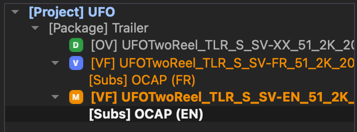 Project Panel showing DCP, Modified, Virtual and Offline Timeline states
